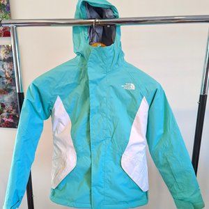Girls North Face Light Green & White Ski Jacket - 2 in 1 Jacket - Medium 10/12